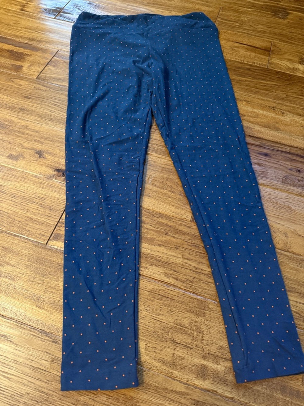 LuLaRoe Navy Leggings with Orange Polka Dots